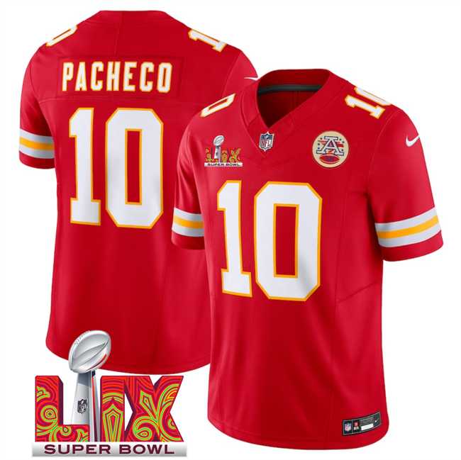 Men & Women & Youth Kansas City Chiefs #10 Isiah Pacheco Red 2025 Super Bowl LIX Patch F.U.S.E. Vapor Limited Stitched Jersey